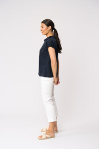 Foil Glow With The Flow Top in True Navy 8628