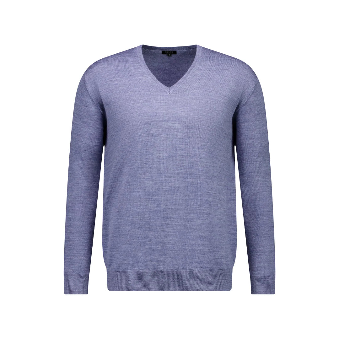 Fields Merino Vee Neck Jumper in Chambray FL880