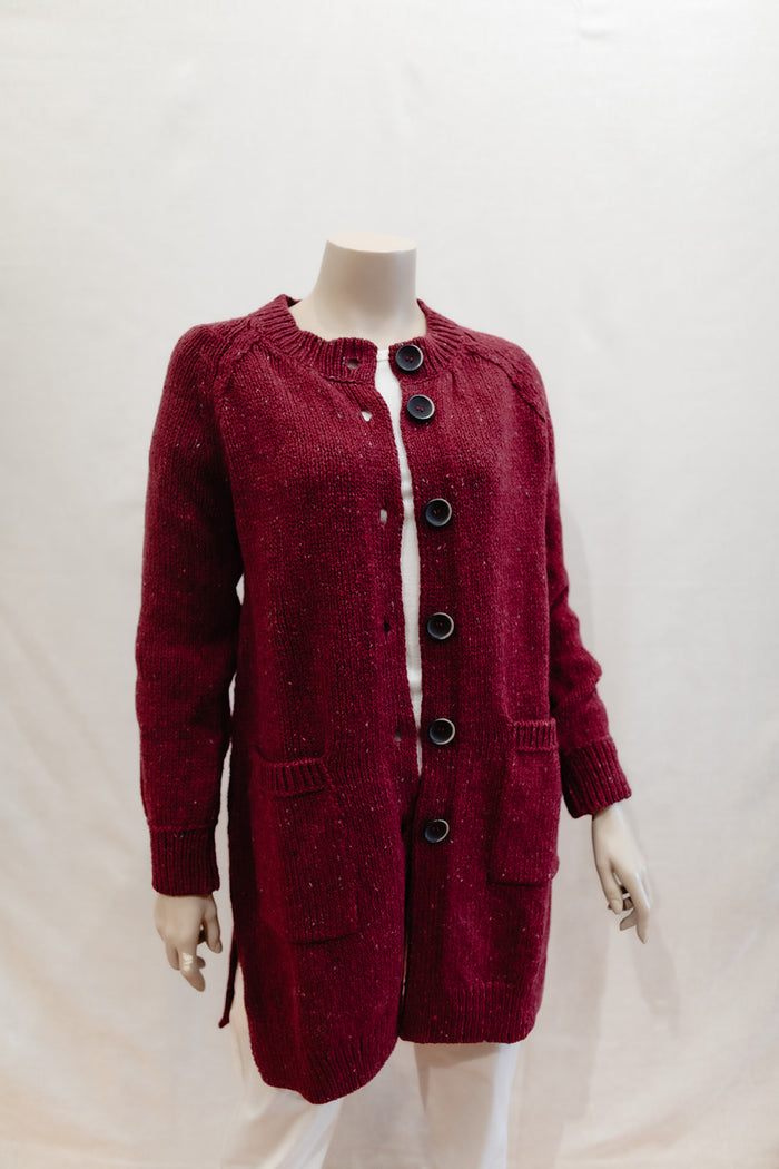 Ladies Fisherman Chunky Over-sized Cardigan in Berry