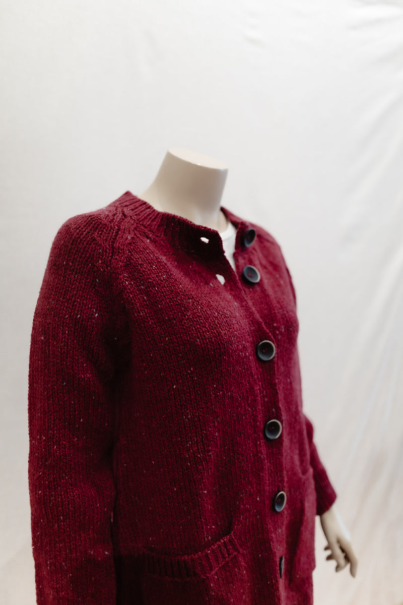 Ladies Fisherman Chunky Over-sized Cardigan in Berry