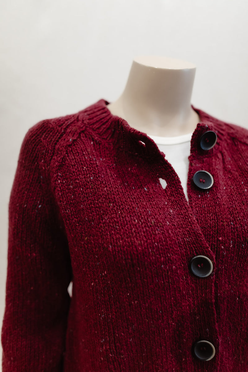 Ladies Fisherman Chunky Over-sized Cardigan in Berry