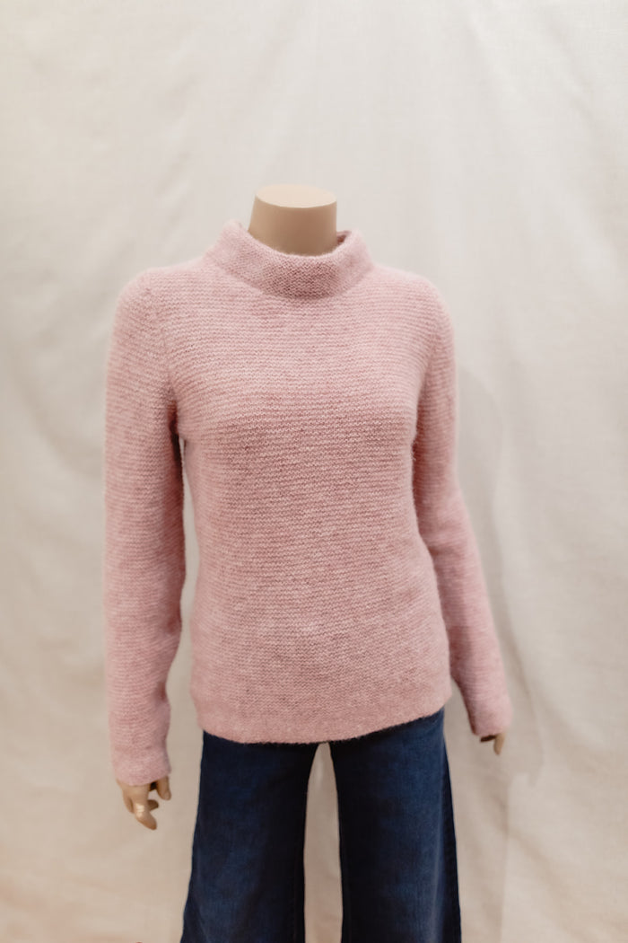 Ladies Fisherman Links Stitch Mock Neck Jumper - Pink