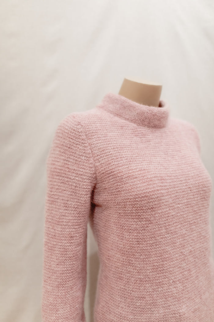 Ladies Fisherman Links Stitch Mock Neck Jumper - Pink