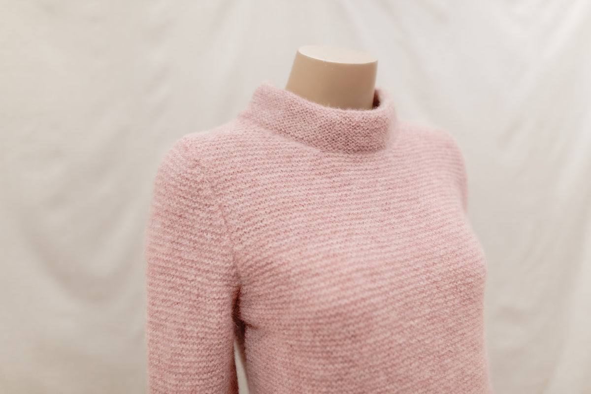 Ladies Fisherman Links Stitch Mock Neck Jumper - Pink