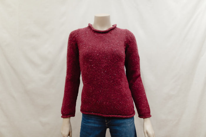 Ladies Fisherman Rolled Edge Jumper in Berry FSY66M