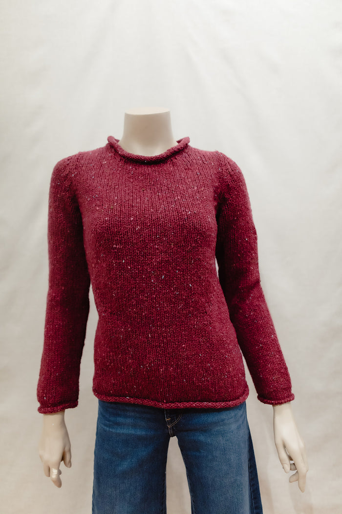 Ladies Fisherman Rolled Edge Jumper in Berry FSY66M