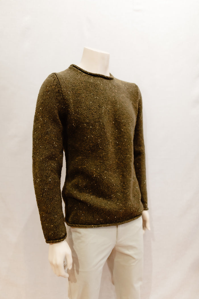 Fisherman out of Ireland Roll Edge Jumper in Olive