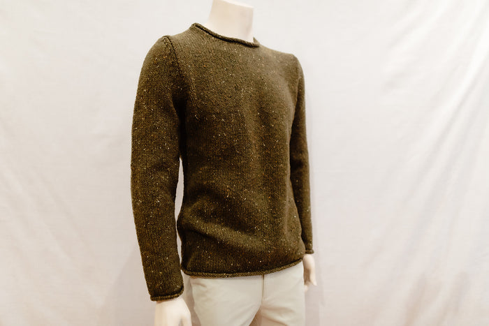 Fisherman out of Ireland Roll Edge Jumper in Olive