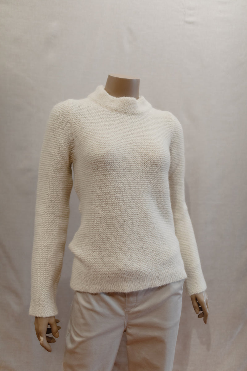 Ladies Fisherman Links Stitch Mock Neck Jumper - Ecru