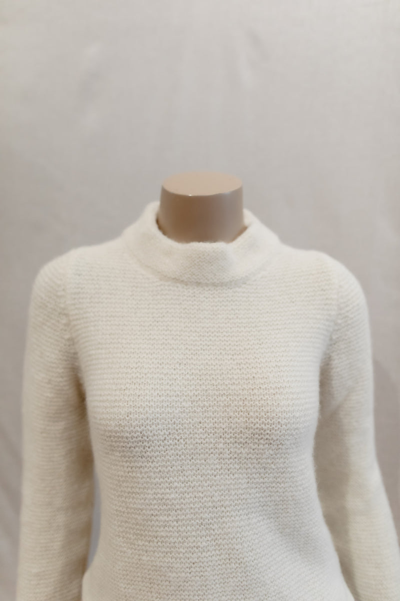 Ladies Fisherman Links Stitch Mock Neck Jumper - Ecru