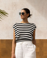 Teresa Top in Black and White Stripe