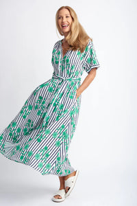 Goondiwindi Dress - Aquadoor Print Linen Dress (Green)