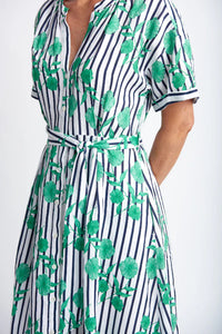 Goondiwindi Dress - Aquadoor Print Linen Dress (Green)