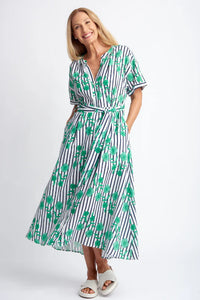 Goondiwindi Dress - Aquadoor Print Linen Dress (Green)