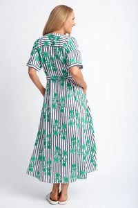 Goondiwindi Dress - Aquadoor Print Linen Dress (Green)