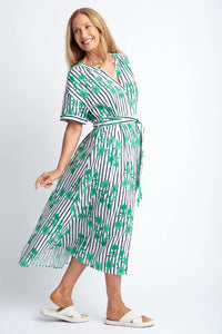 Goondiwindi Dress - Aquadoor Print Linen Dress (Green)