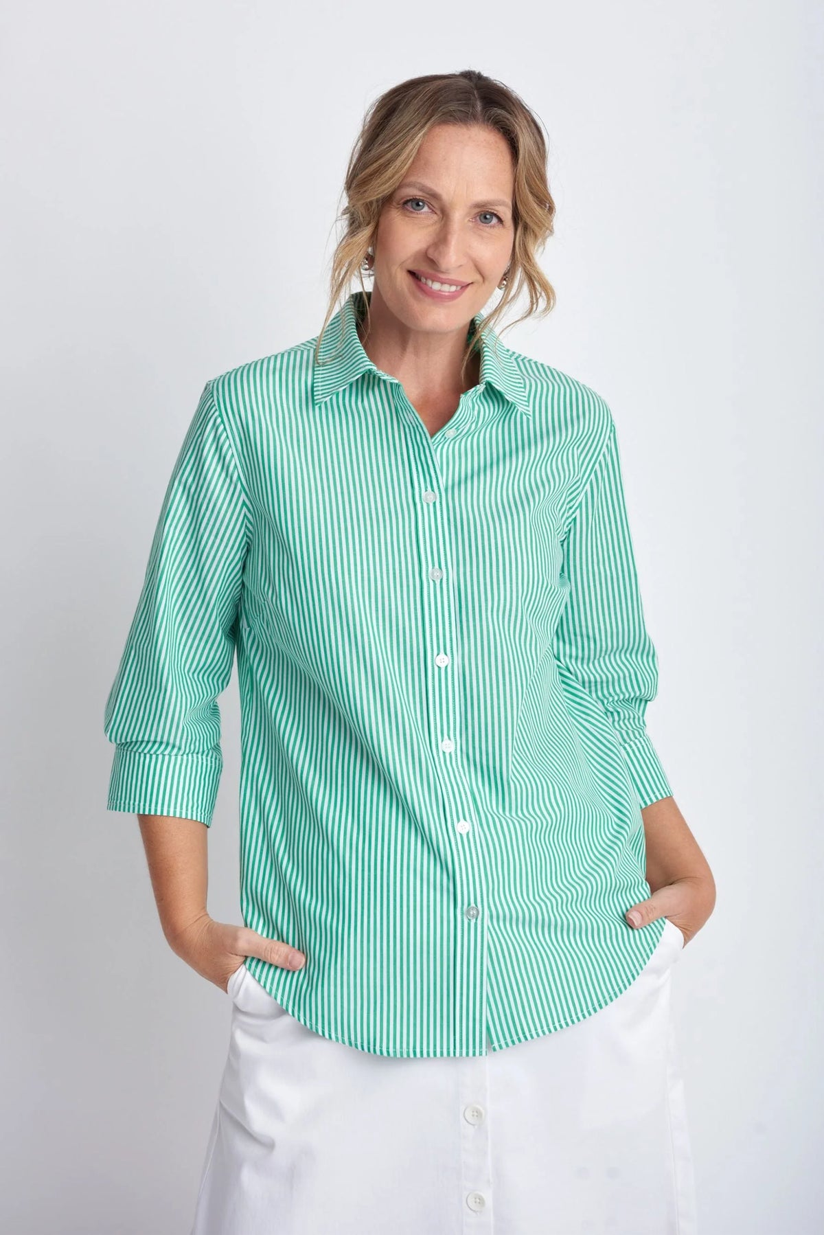 Goondiwindi Shirt - Green + White Stripe