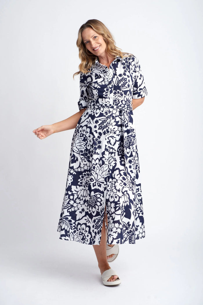 Goondiwindi Dress - Navy Lotus Print