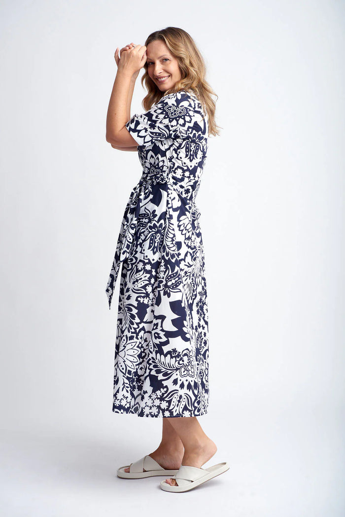 Goondiwindi Dress - Navy Lotus Print