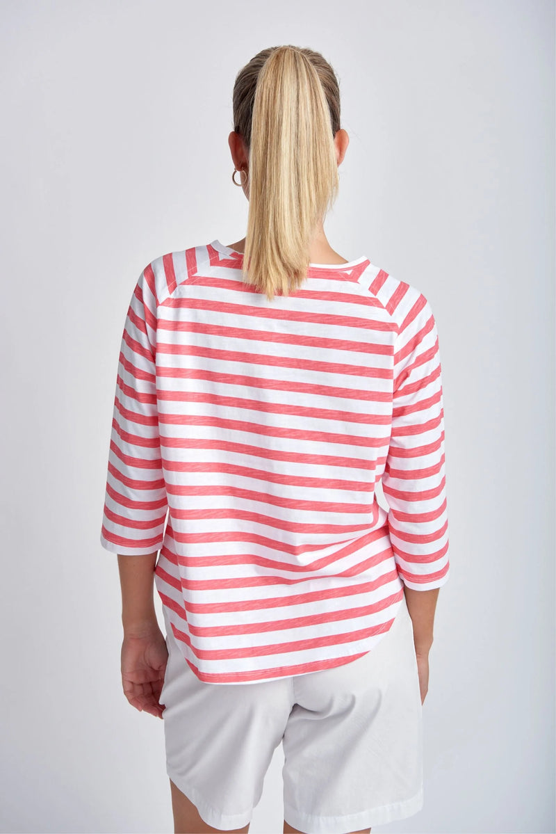 Goondiwindi T-Shirt - Coral + White Stripe