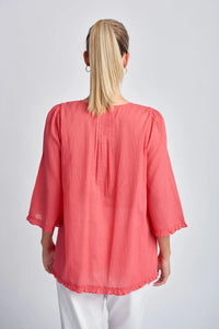 Goondiwindi Shirt - Coral Trapeze Embroidered Top