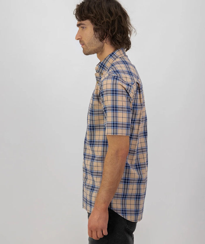 Men's Swanndri S/S Grendon Shirt - Pebble/Navy