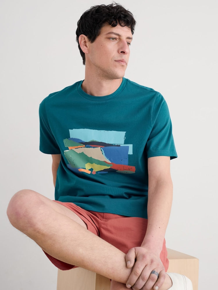 Seasalt Men's Midwatch T-Shirt Porthmeor Collage Dark Drift