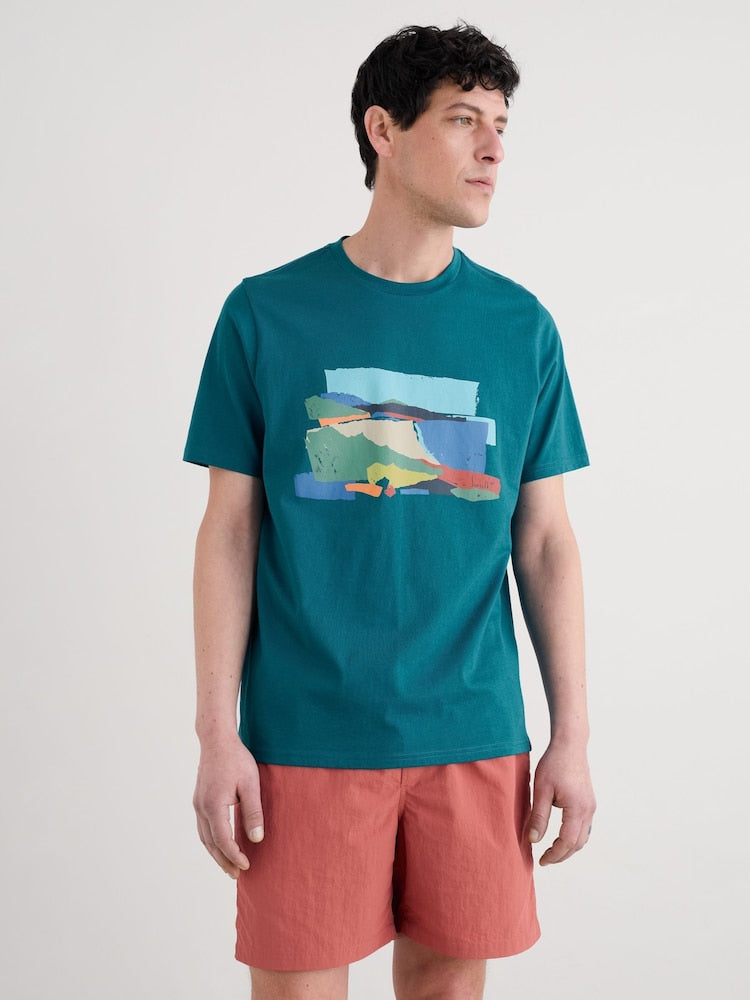 Seasalt Men's Midwatch T-Shirt Porthmeor Collage Dark Drift