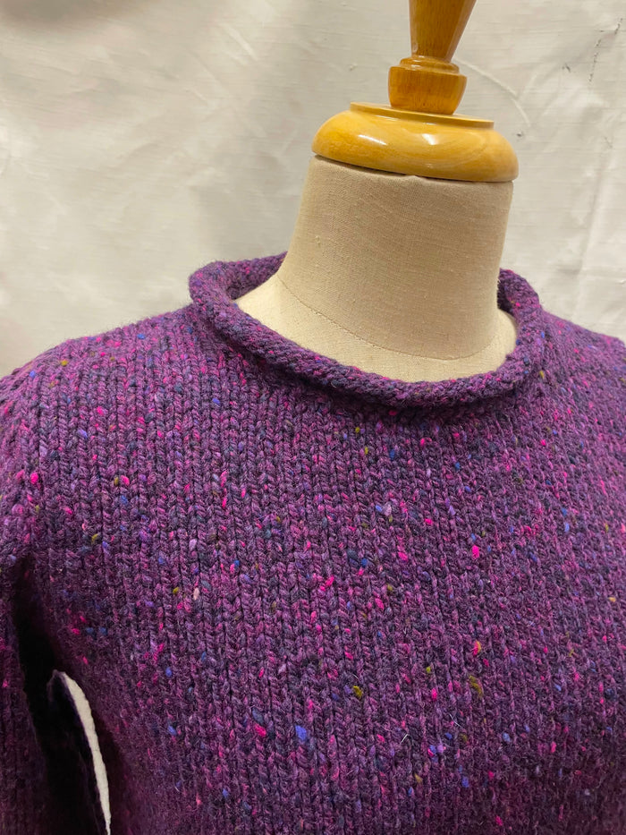 Ladies Fisherman Rolled Edge Jumper in Blackcurrant FSY66M