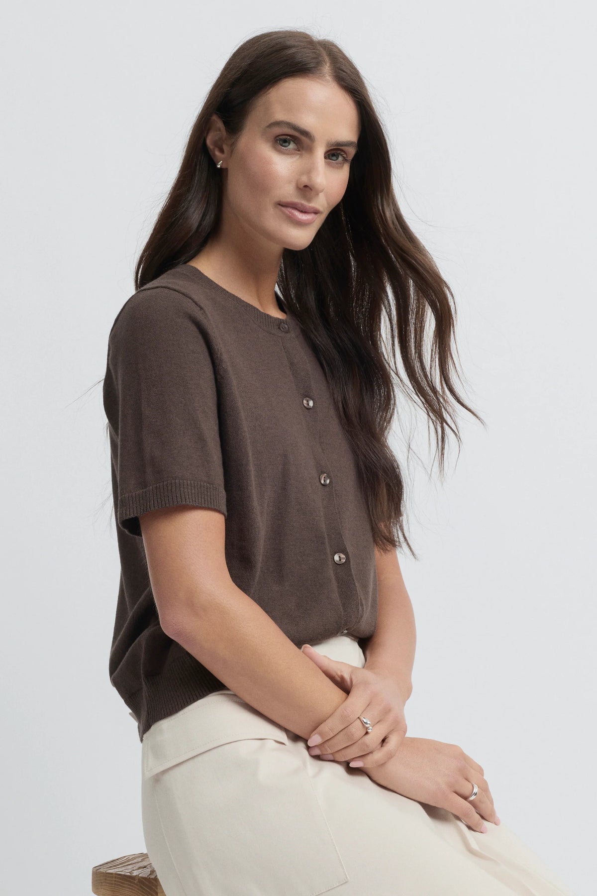 Yarra Trail Inca Knit Cardi in Coco