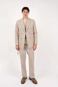 James Harper Double Breasted Pin Stripe Semi-Lined Blazer in Pebble JHJ160