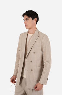 James Harper Double Breasted Pin Stripe Semi-Lined Blazer in Pebble JHJ160