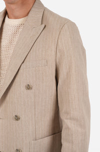 James Harper Double Breasted Pin Stripe Semi-Lined Blazer in Pebble JHJ160