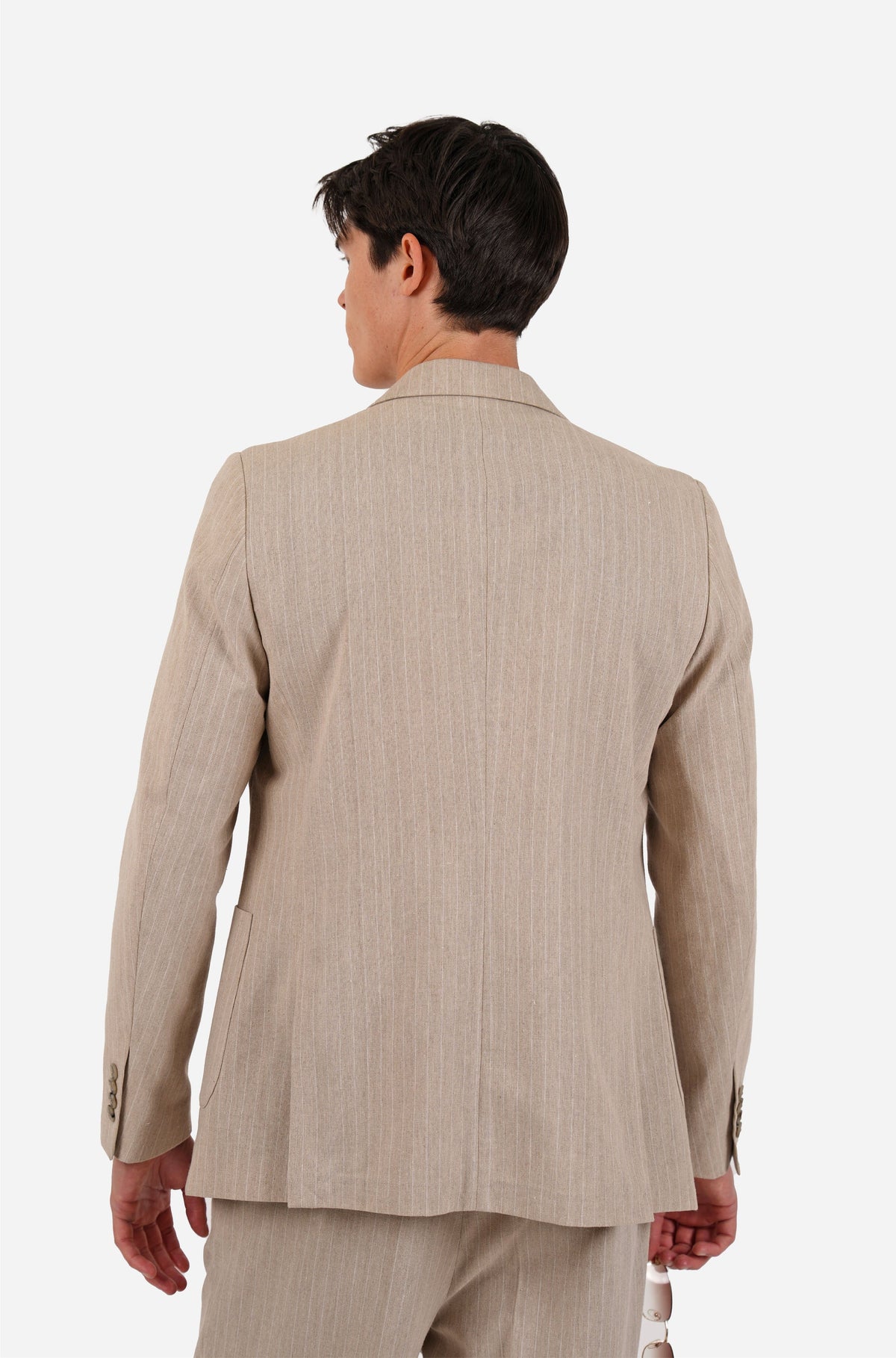 James Harper Double Breasted Pin Stripe Semi-Lined Blazer in Pebble JHJ160