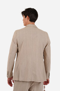 James Harper Double Breasted Pin Stripe Semi-Lined Blazer in Pebble JHJ160