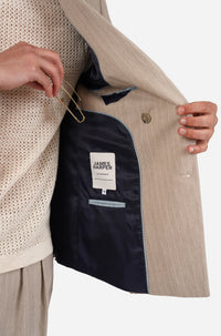 James Harper Double Breasted Pin Stripe Semi-Lined Blazer in Pebble JHJ160