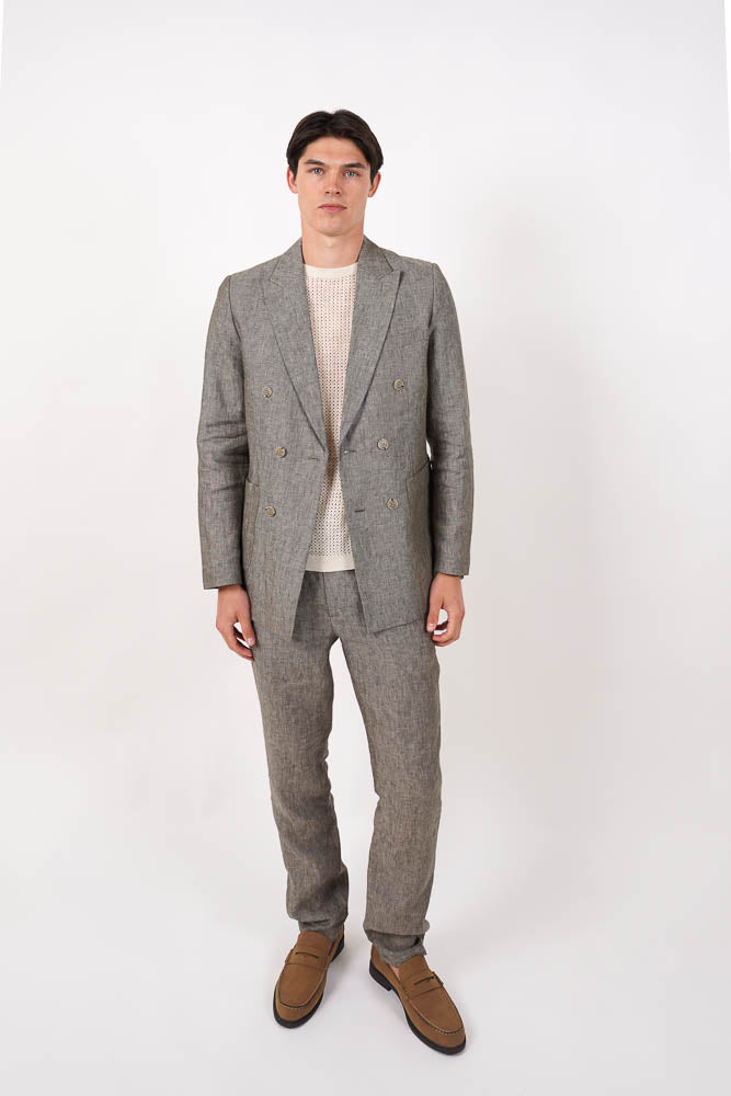 James Harper Linen Relaxed fit pleated pant in Olive JHTR68