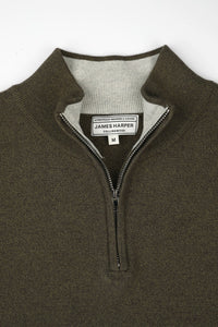 James Harper 1/4 Zip Knit Jumper - Olive JHK84