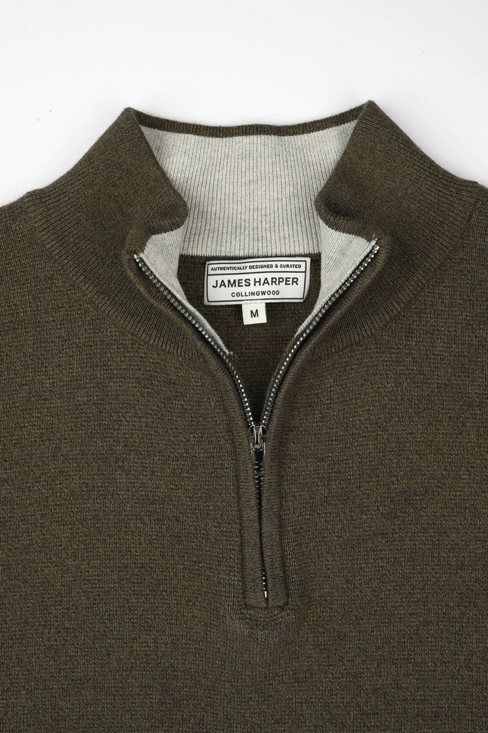 James Harper 1/4 Zip Knit Jumper - Olive JHK84