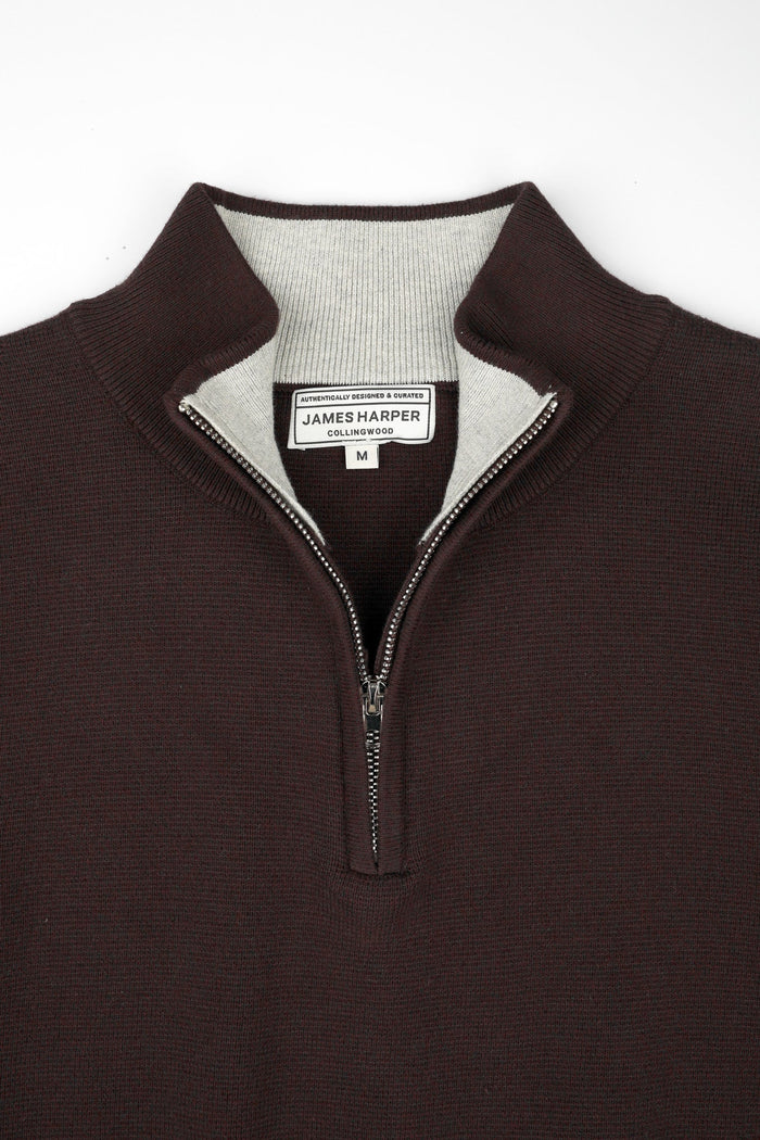 James Harper 1/4 Zip Knit Jumper - Sepia JHK84