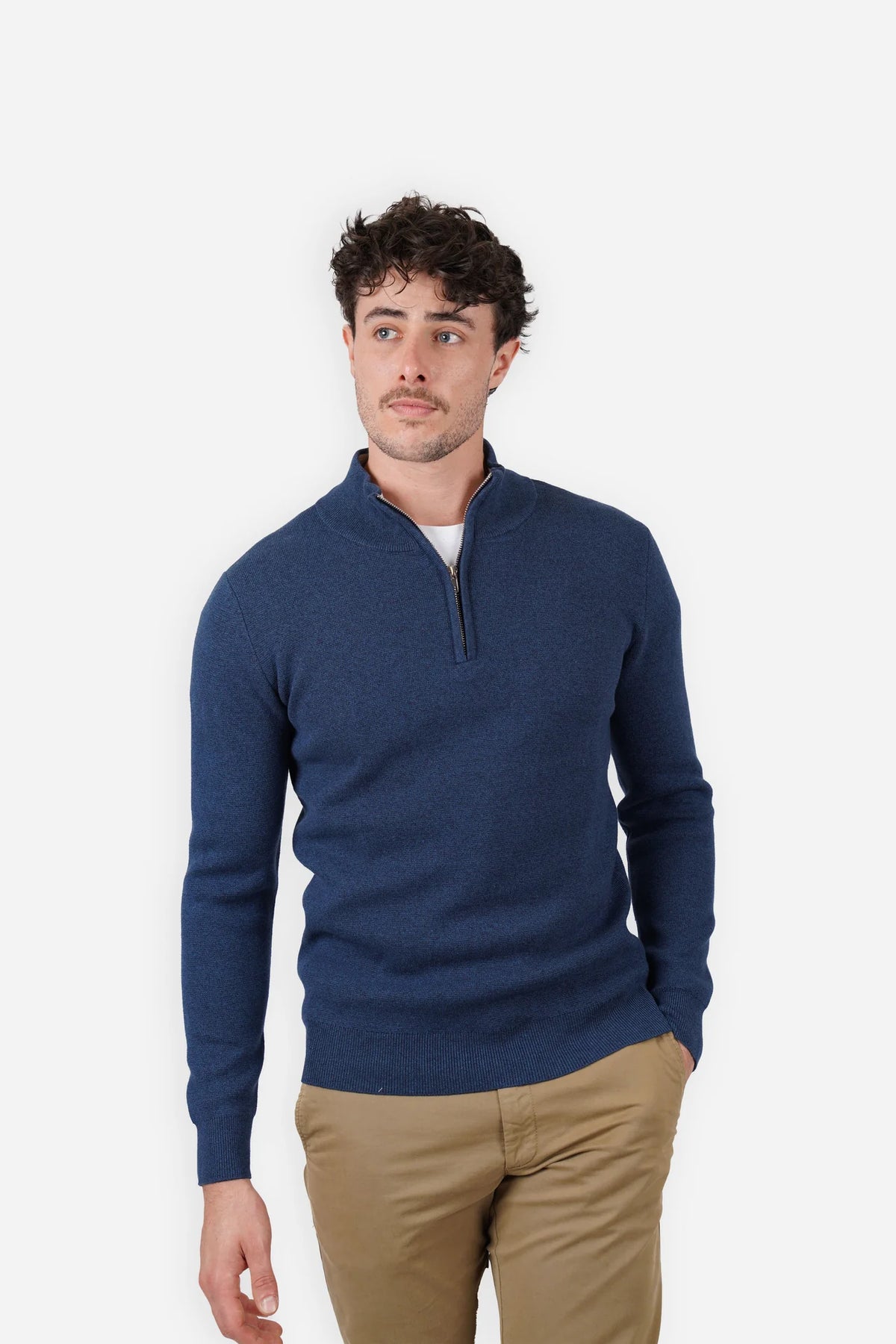 James Harper 1/4 Zip Knit Jumper - Blue JHK84