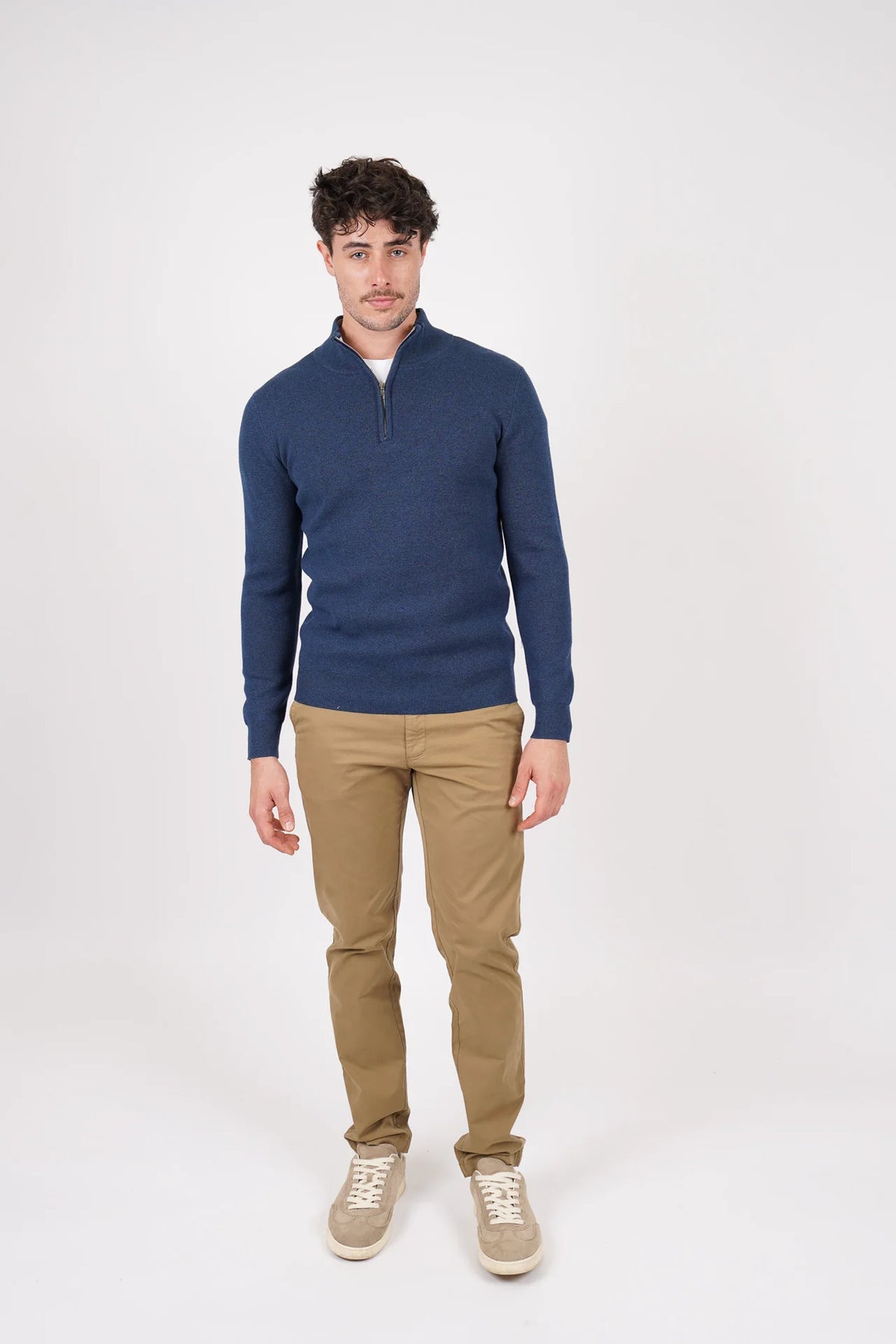 James Harper 1/4 Zip Knit Jumper - Blue JHK84