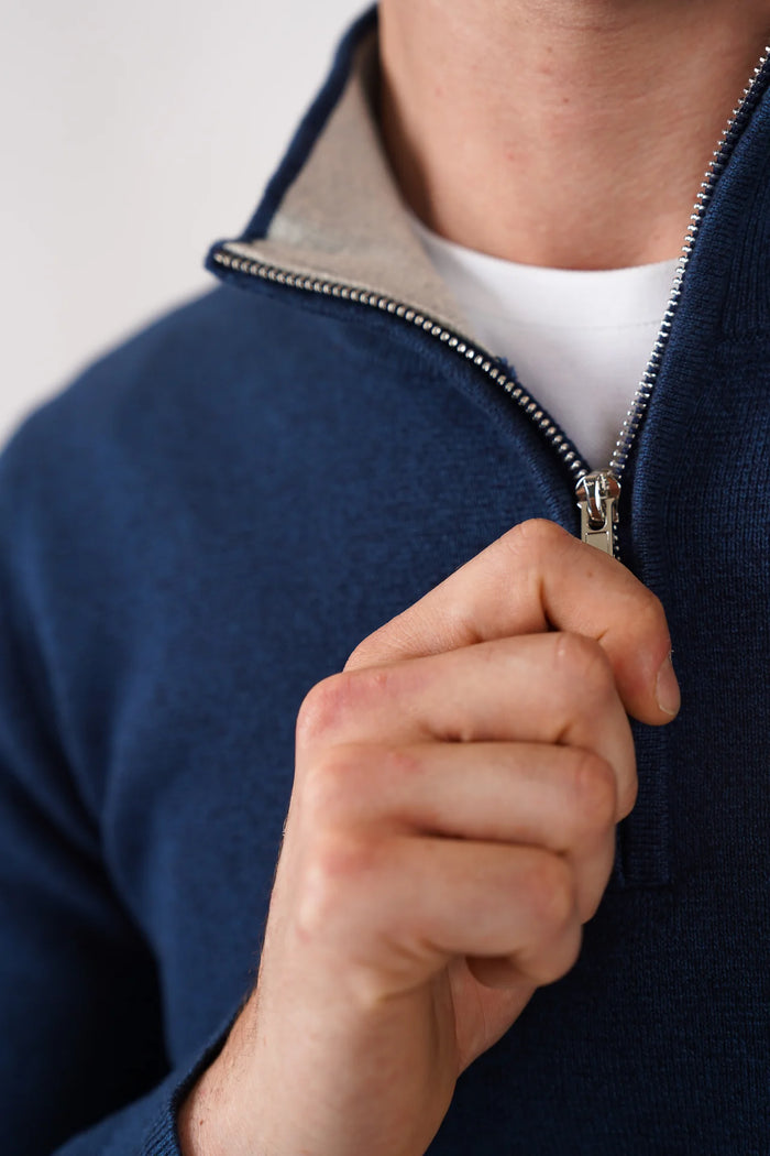 James Harper 1/4 Zip Knit Jumper - Blue JHK84