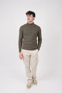 James Harper 1/4 Zip Knit Jumper - Olive JHK84