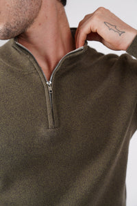 James Harper 1/4 Zip Knit Jumper - Olive JHK84