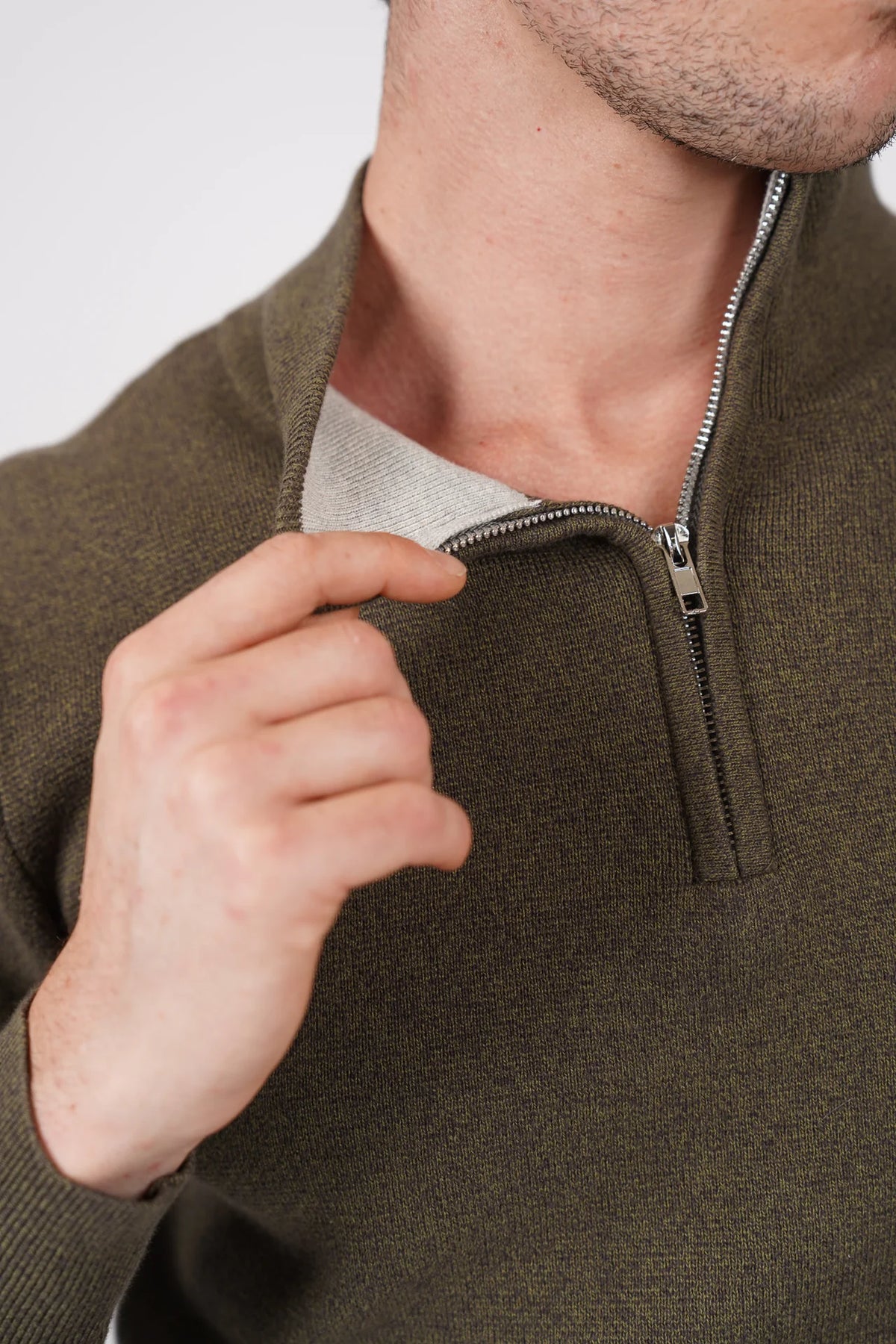 James Harper 1/4 Zip Knit Jumper - Olive JHK84