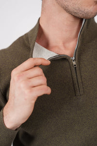 James Harper 1/4 Zip Knit Jumper - Olive JHK84