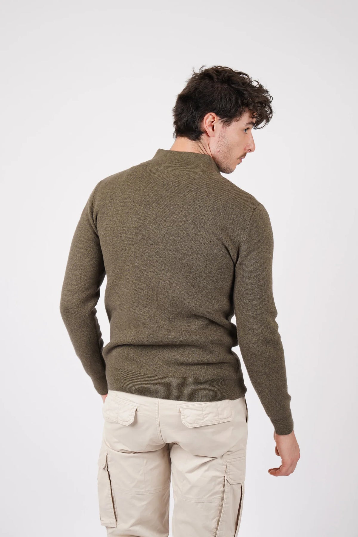 James Harper 1/4 Zip Knit Jumper - Olive JHK84