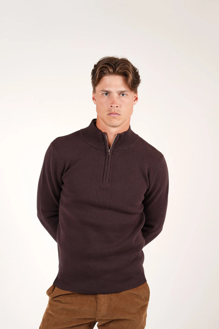 James Harper 1/4 Zip Knit Jumper - Sepia JHK84