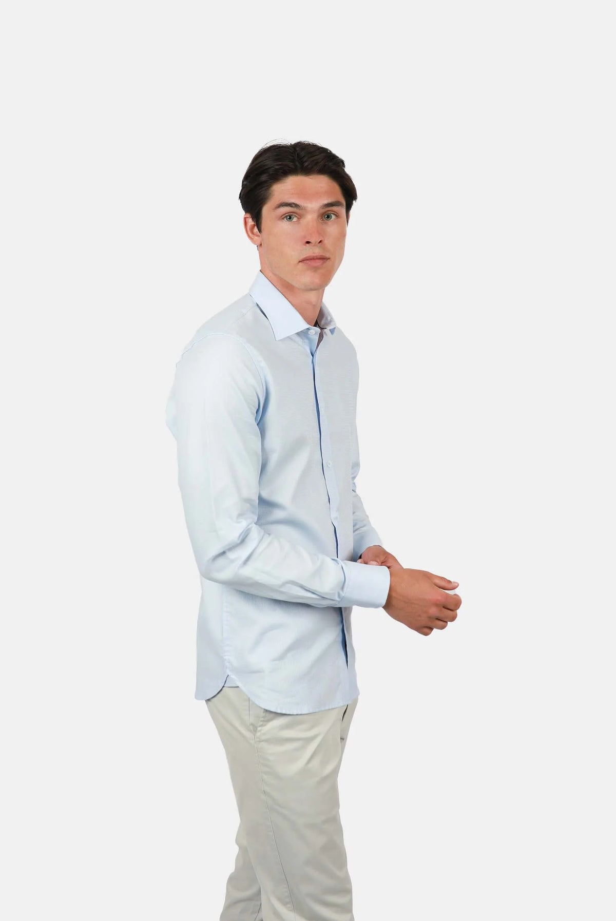 James Harper Long Sleeve Waffle Shirt in Soft Blue JHS471